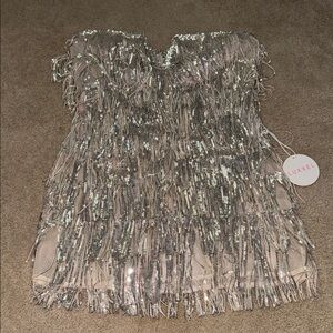 Luxxel Glittering Silver Mini Dress